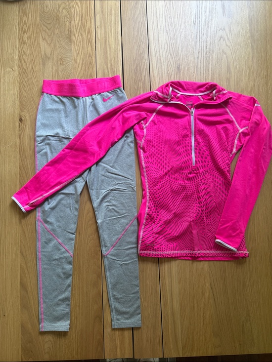 Nike Other - Nike Pro Dri-FIT Hyperwarm Pink Half-Zip Top & Gray Leggings Set